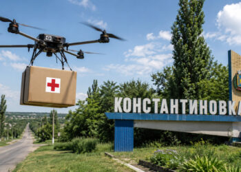 Снаряды ещё рвались где-то на окраинах, а дроны уже шли над Константиновкой. Только не с боевой нагрузкой — с хлебом, водой и лекарствами.